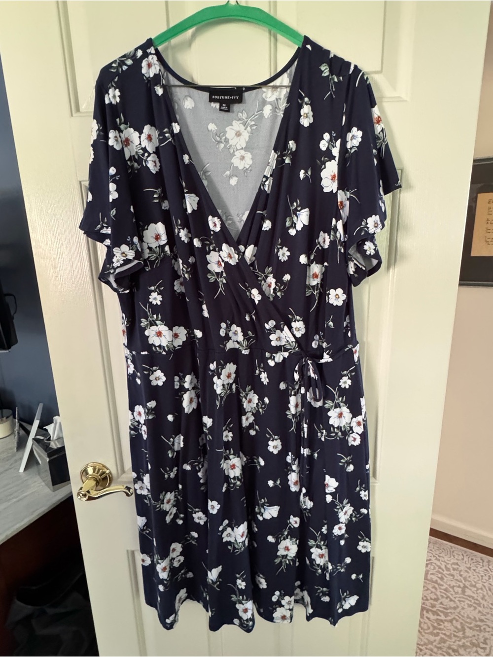 Navy Floral Wrap Mini Dress with Tie Waist